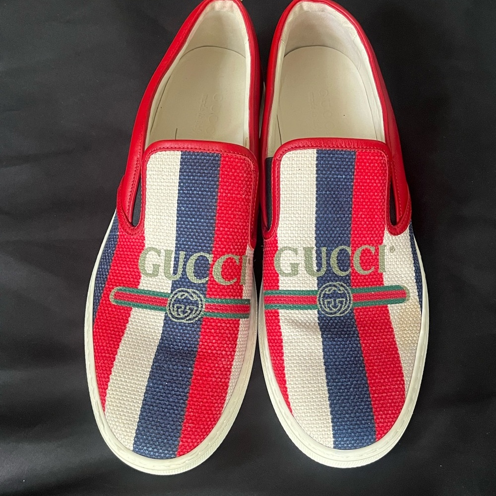 Gucci Red and Blue Canvas Slip-On Shoes - Picture 2 of 2
